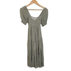 Abercrombie & Fitch Size XXS Midi Dress Gingham Plaid Viscose Smocked Ti…